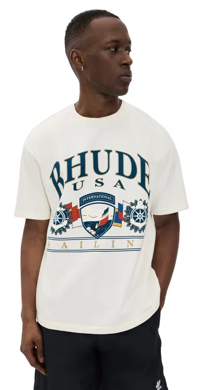 Rhude Minimalist White T-shirt With Classic Crew Neckline In Neutral