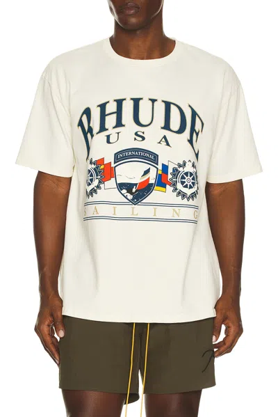 Rhude Usa Sailing Icon Crewneck T-shirt In White