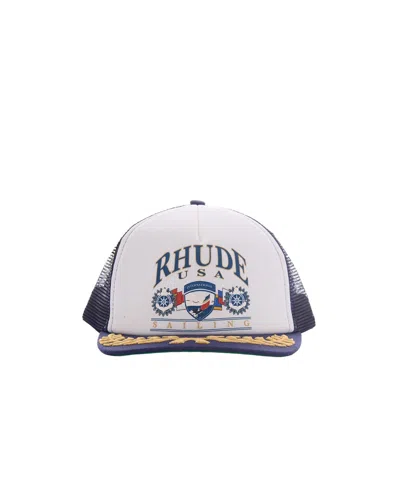 Rhude Usa Sailing Icon Trucker Cap In White