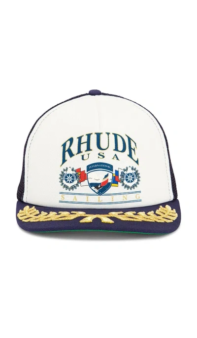 Rhude Usa Sailing Icon Trucker Hat In Blue