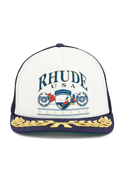 Rhude Usa Sailing Icon Trucker Hat In Blue