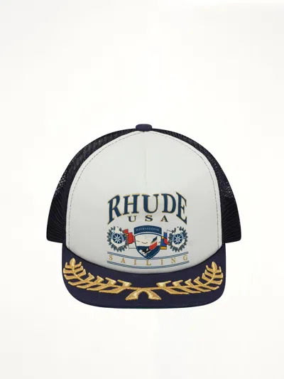 Rhude Usa Sailing Icon Trucker Hat In Blue