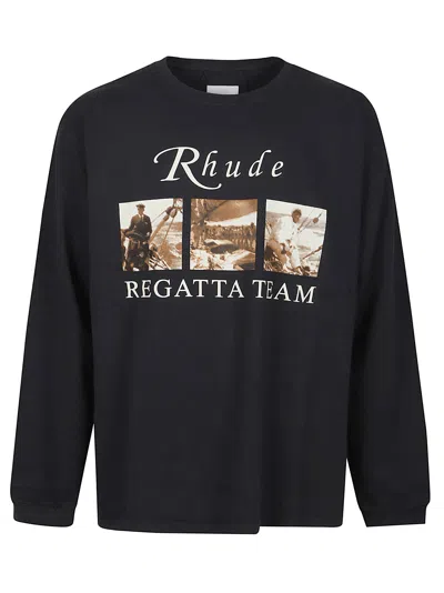 Rhude Usvi Regatta Tour Long Sleeve Cotton T-shirt In Black