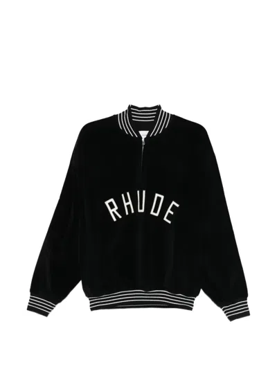 Rhude Velour Quarter-zip Sweatshirt In Black