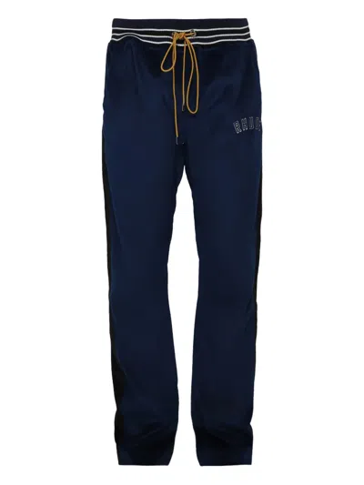 Rhude Velour Stripe-detailed Track Pants In Blue
