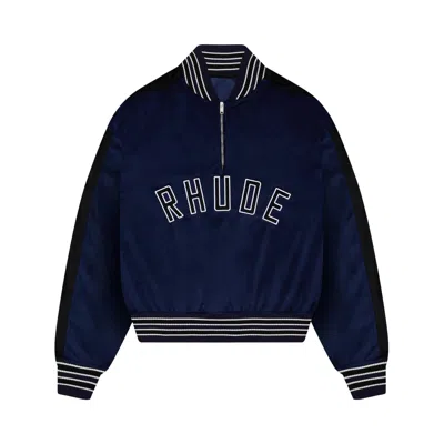 Pre-owned Rhude Velour Track Quarter Zip 'navy/black/white' | Blue | Men's Size M