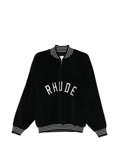 Rhude Velour Track Quarter Zip-up For Men In Blackwhite