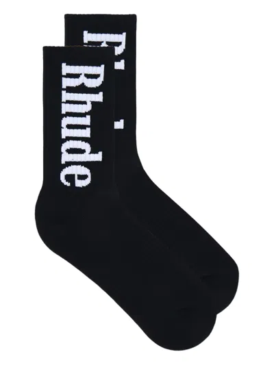 Rhude Vertical Logo Socks In Black
