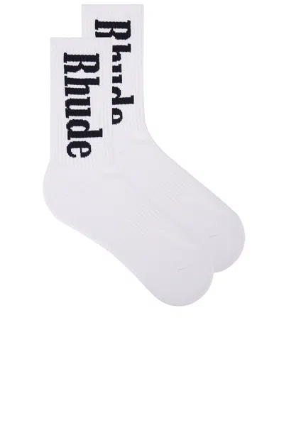 Rhude Vertical Logo Socks In White/navy