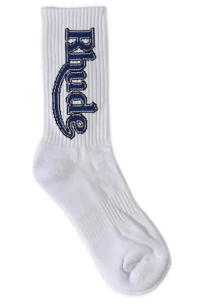 Rhude Vertical Race Track Mini Sock For Men In White