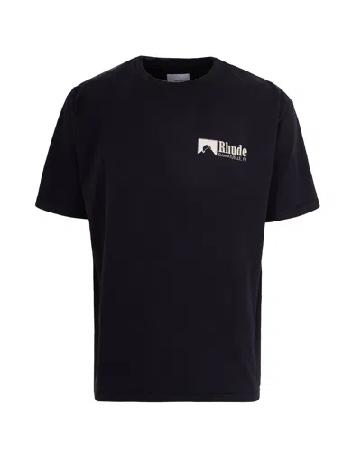Rhude Crew Neck Boxy T-shirt With Vintage Wash In Black