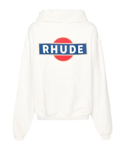 Rhude Vintage Racer Cotton Hoodie In White