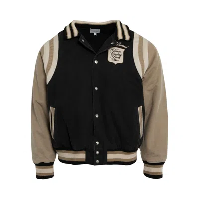 Pre-owned Rhude Washed Canvas Varsity Jacket 'black/khaki' In Multi-color