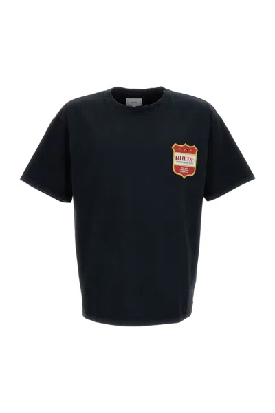 Rhude Washed Cotton Oversized T-shirt With Graphic Prints In Black