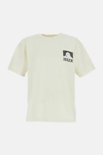 Rhude White Crewneck Graphic T-shirt In Gray