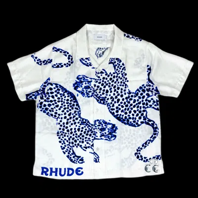 Pre-owned Rhude White Leopard Silk Button Up Snow Shirt Medium