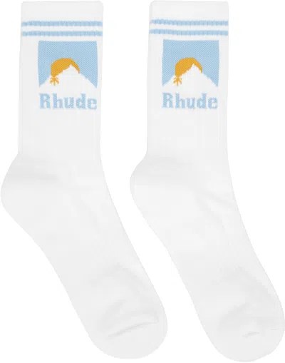 Rhude White Moonlight Socks In White/blue/yellow