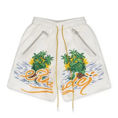 Rhude Straight-leg Logo-print Lyocell-blend Twill Drawstring Shorts In Neutrals