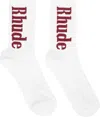 Rhude White Rh Vertical Logo Socks In 0500 White/ Maroon