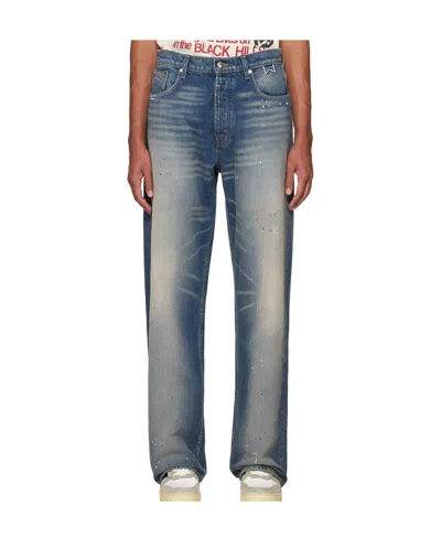Rhude Wide-leg Logo Jeans In Gray
