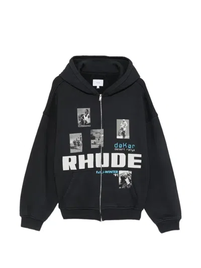 Rhude Winter 91 Rallye Graphic-print Zip-up Hoodie In Black