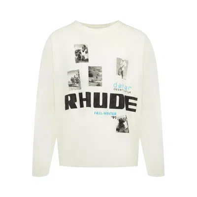 Pre-owned Rhude Winter 91 Rallye Long-sleeve Slub Tee 'white/black/blue' | Men's Size Xxl