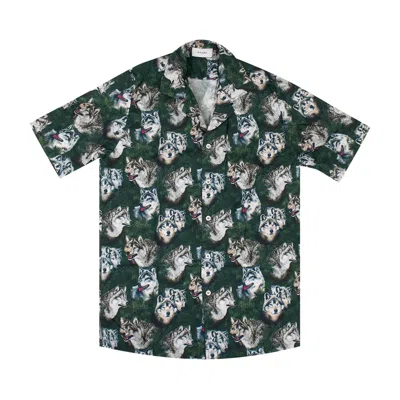 Pre-owned Rhude Wolf Print Shirt 'green' | Men's Size Xxl