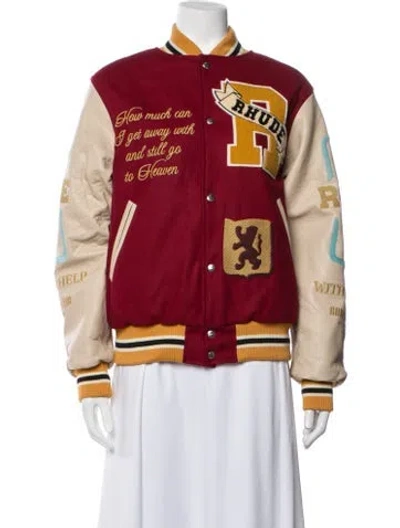 Pre-owned Rhude Wool Graphic Print Bomber Jacket In Red