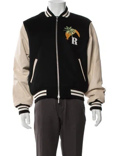 Pre-owned Rhude Wool Graphic Print Varsity Jacket W/ Tags In Black