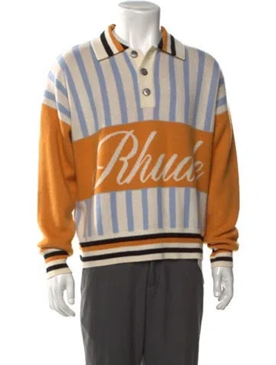 Pre-owned Rhude Wool Striped Polo Sweater W/ Tags In Neutrals