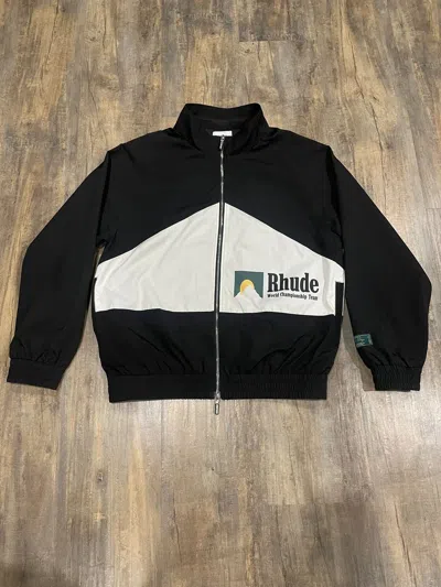 Pre-owned Rhude World Championship Team Jacket Black Zip Up Aw22 In Black/white