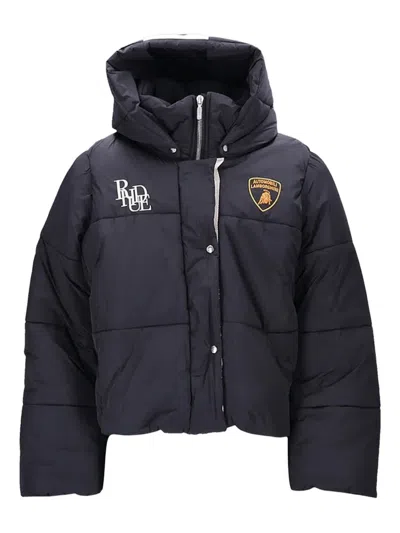 Rhude Lamborghini Logo-embroidered Nylon Hooded Padded Jacket In Black
