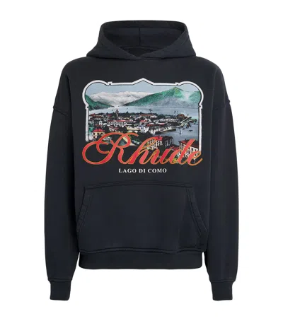 Rhude X Harrods Cotton Lago Di Como Hoodie In Black