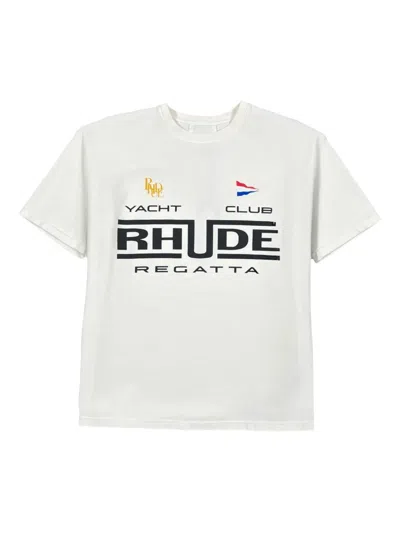 Rhude Regatta Club Boxy-fit Cotton Printed T-shirt In White