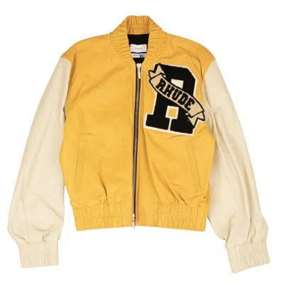 Pre-owned Rhude Yellow & Creme Varsity Jacket Size L $2540 In Yellow/creame