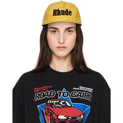 Rhude Yellow '' Logo Leather Cap In 3134yellow / Black