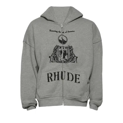 Pre-owned Rhude Youth Of America Zip Up Hoodie 'heather Grey/black' | Men's Size Xl In Gray