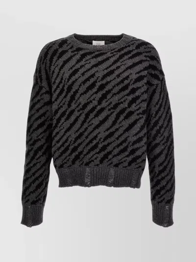 Rhude Zebra Crew Neck Sweater With Ribbed Cuffs In Gray