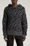 Rhude Zebra Stripe Wool & Cashmere Sweater Hoodie In Black/charcoal