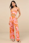 Rhythm Bora Bora Pink Floral Linen Wide-leg Pants In Pink