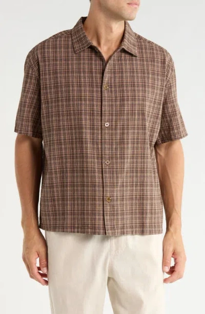 Rhythm Brady Relaxed Fit Plaid Cotton Button-up Shirt In Brown