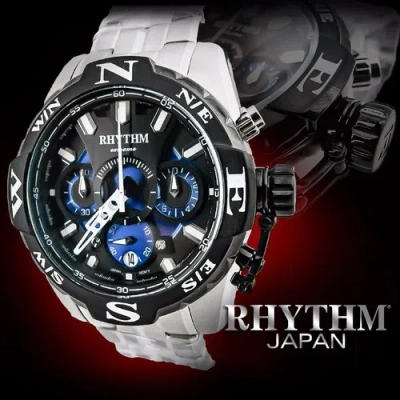 Pre-owned Rhythm Chronograph S1414s03 Men's Watch 45x53mm Stainless Steel Case 10 Atm