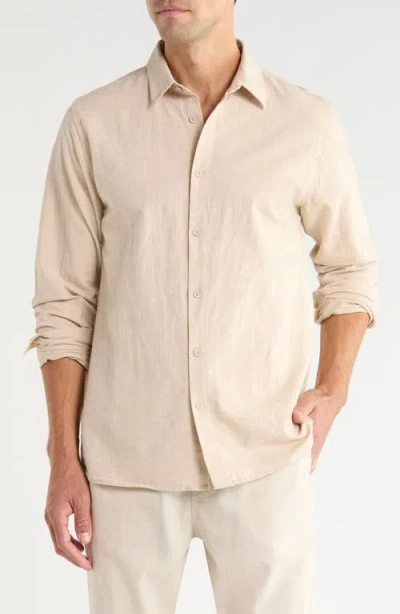 Rhythm Classic Linen & Cotton Button-up Shirt In Brown