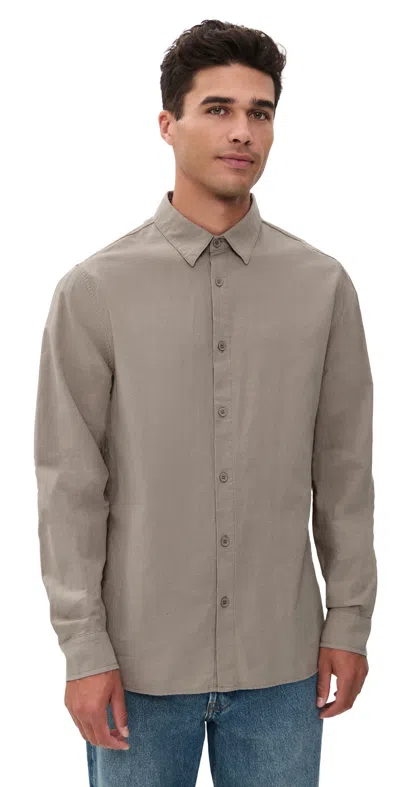 Rhythm Classic Linen Long Sleeve Shirt Stone In Gray