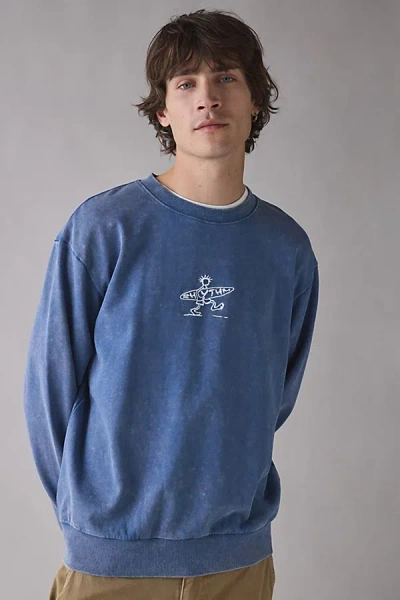 Rhythm Drifter Salt Wash Crew Neck Sweatshirt In Slate, Men's At Urban Outfitters In Blue