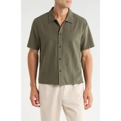Rhythm Grange Cropped Linen & Cotton Button-up Shirt In Green