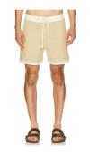Rhythm Heritage Hem Swim Trunk In Neutral