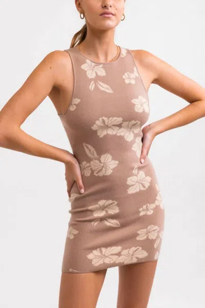 Rhythm Hibiscus Knit Mini Dress In Taupe In Beige