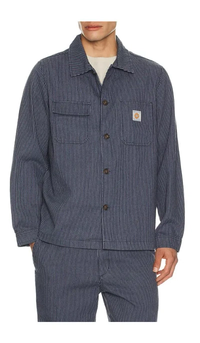 Rhythm Hickory Stripe Work Shirt In Blue