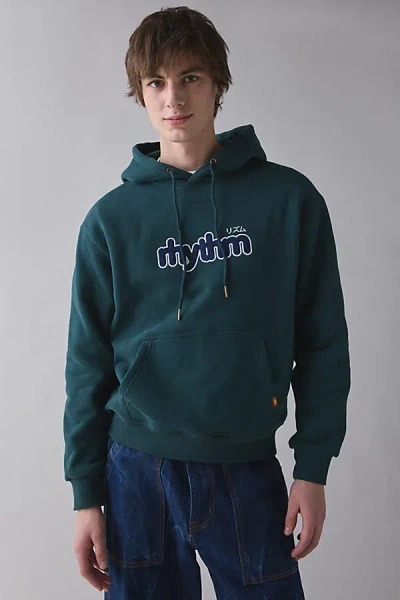 Rhythm Logo Applique Fleece Hoodie Sweatshirt In Olive, Men's At Urban Outfitters In Green